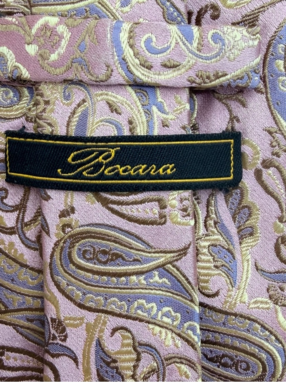 Bocara Mens Silk Neck Tie Pink Lavender Gold Jacquard Paisley Luxury Handmade